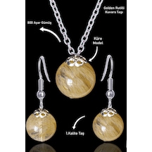 Sertifikalı Küre Model Golden Rutilli Kuvars Taşı Kolye Ve Küpe S Çok Renkli