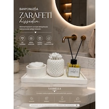 Minimal Beyaz Banyo Seti + Pamukluk + Kulak Çubuğu Kabı + Soft Romantica Difüzör + Dekoratif Tepsi