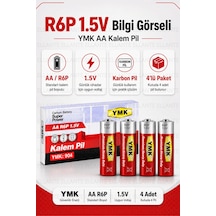 Ymk Aa R6p 1.5v Karbon Kalem Pil 4'lü Paket Kumanda, Saat, Oyuncak Ve El Feneri İçin Ekonomik Pil