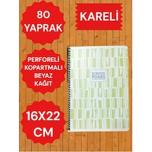 Kareli 16x22 80 Yaprak Telli Defter Karton Kapak Perforeli Yeşil