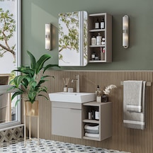 Likya Mdflam Lavabolu Banyo Dolabı Takımı, Tek Kapaklı 72 Cm Lavabolu Banyo Alt Dolabı + Üst Dolabı Kumtaşı