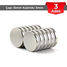 3 Adet Neodyum Mıknatıs Çap: 15mm Kalınlık: 3mm D15x3 Ndfeb Güçlü Mıknatıs Yuvarlak N093