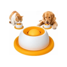 Kedi Kreması Yalama Oyuncağı Turuncu, Döner Toplu Sıvı Ödül Mama Kabı, Kedi Ve Köpek İçin Yavaş Besleyici Slow Feeder, Kaymaz Tabanlı İnteraktif Yalama Kasesi