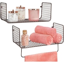 Metal Mutfak Banyo Duvar Rafı Havluluk 2 'Li Set Wd-103 Siyah