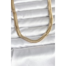 Cm 14k Gold Renk Kalın Yassı Yılan Zincir Model 45 Cm Kadın Kolye 5886 Çok Renkli