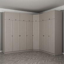 Kale 8 Kapaklı 4 Çekmeceli Köşe Dolap + Yüklük Kumtaşı Mebran Panjur 235cm Bej