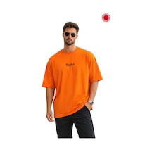 Turuncu Oversize Tişört Unisex %100 Pamuk Flight Yazılı Baskılı Minimal Salaş Streetwear T-shirt Turuncu