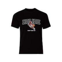Basketbolcu Sevimli Ayıcık Baskılı Özel Tasarım Unisex Siyah Tshirt SIYAH