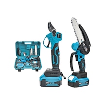 Prohummer Ph101 2li Bahçe Seti 58 Vf 5 Ah Çift Akülü Çelik Şanzıman Şarjlı Dal Budama Ve Testeresi Mavi