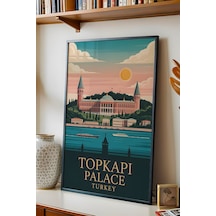 Topkapı Sarayı Tablo - Retro İstanbul Posteri - Osmanlı Mirası Duvar Dekoru - Çerçeveli İllüstrasyon Siyah