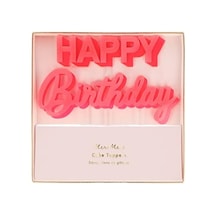 Happy Birthday Pembe Akrilik Pasta Süsü Açık Bej