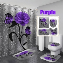 Mor Çiçek Açan Çiçekler Gül Kelebek Duş Perdesi Seti Su Geçirmez Banyo Klozet Kapağı Banyo Kaymaz Mat Halı Halı Banyo Dekor 4 A Mor