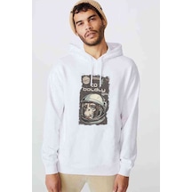 To Boldly Go Baskılı Beyaz Erkek Örme Kapşonlu Sweatshirt