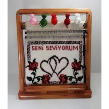 100tel Seni Seviyorum Motifli El Dokuması Hediyelik Minyatür Halı Çok Renkli