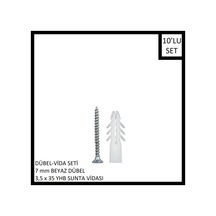 Dübel-vida Seti, Beyaz Dübel 7 Mm, 3,5x35 Yhb Sunta Vidası, 10 Adet