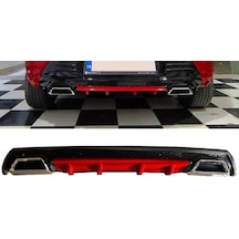 Mazda 3 2003-2009 Kırmızı Krom Kare Egzozlu Difüzör Difizör Mat Siyah