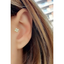 925ayar Gümüş Üzerine Altın Kaplama Zirkon Taş Detaylı Çiçek Figürlü Tragus Kıkırdak Piercing Altın