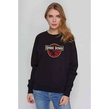 Stanger Things Upside Down Baskılı Siyah Kadın Sweashirt