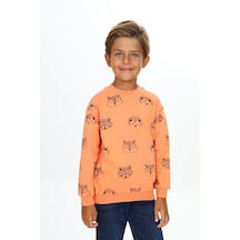 Toontoy Kids Toontoy Erkek Çocuk Relax Fit Kapüşonlu Cepli Hafif Düşük Omuz Nakışlı Sweatshirt Somon