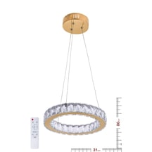 Ala Lighting Plaket Kristal Taş İşlemeli Gold Paslanmaz Tekli Led Avize - Kumandalı 3 Renk Altın - Gold