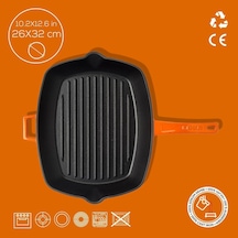 Tr Metal Döküm Izgara Tava, Metal Saplı, 26x32 Cm, Turuncu Diğer