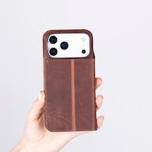 Apple İphone 17 Pro Max İçin, Hakiki Deri, El Yapımı, Cüzdanlı Slim Kılıf, Mag Safe İle Uyumlu, İç Yüzeyi Kadife, Antik Kahve Diğer