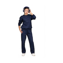 Erdem Kıds Unisex Kız-erkek Çocuk 3 İplik Şardonlu Pamuklu Basic Bisiklet Yaka Okul Eşofman Takımı Lacivert Lacivert
