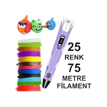 Mor 3D Kalem Yazıcı+25 Renk 75 Metre (25X3Metre) Pla Filament