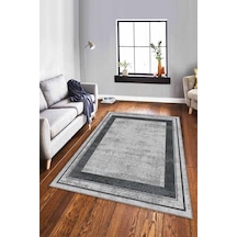 Gri Çerçeveli Kaymaz Tabanlı Makinede Yıkanabilir Halı Ar399n11