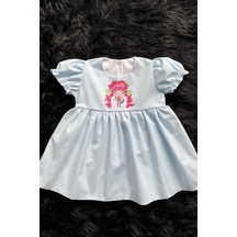 Anime Kız Şeker Baskılı Bebe Mavi Kız Çocuk Bebek Poplin Elbise 001