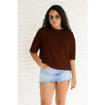 Benroma Düz Oversize Unisex Tişört Ycb5 Kahverengi