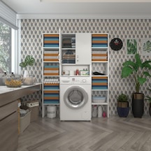 Kenzlife Çamaşır Makinesi Dolabı Sinemmaksduble Byz 180 126 30 Banyo Kapaklı Arkalıklı Raflı Çok Renkli