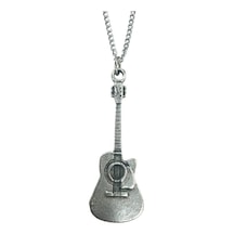 Metal Akustik Gitar Tasarımlı Müzik Temalı Kolye Unisex - 60 Cm Zincir Çok renkli