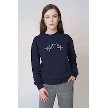Ritim Motor Siyah Baskılı Indigo Mavi Kadın Sweatshirt