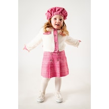 Kız Çocuk Kız Bebek Hırkalı Şapkalı Etekli Welsoft Peluş Oduncu Üçlü Elbise Takım 001