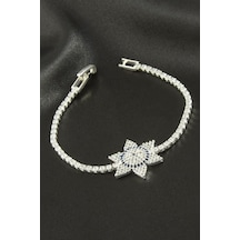 Yıldız Zirkon Taşlı Çocuk Bileklik 16 Cm - Gümüş Rengi N162