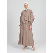 Nevayla Moda Pelerin Detaylı Modal İkili Takım / Vizon- T115