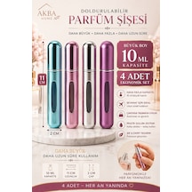 10 Ml Büyük Boy Doldurulabilir Parfüm Şişesi 4 Lü Set Mini Sprey Atomizer Seyahat Tipi 11x2 Cm