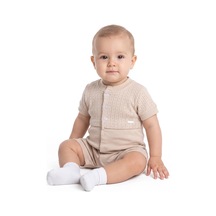 Bebegen Erkek Bebek Açık Kahve Jakarlı Düğmeli Şort Tulum Cok Renkli
