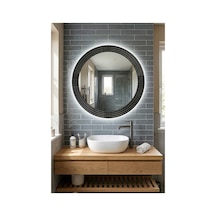 Led Işıklı Safir Siyah Dekoratif İşlemeli Banyo Duvar Aynası 56cm Siyah