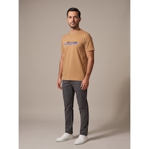 Maccali Erkek Camel Attitude Baskılı Bisiklet Yaka Bol Kesim Tişört