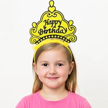 Sarı Happy Birthday Prenses Tacı Doğum Günü Taç Aksesuarı Yetişkin