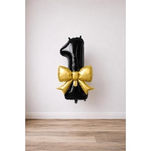 Gold Fiyonk & Siyah 1 Rakam Folyo Balon Seti Gold Siyah