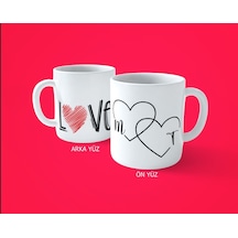 Sevgililere Özel Kalpli Baş Harfli Love Baskılı Kupa Bardak