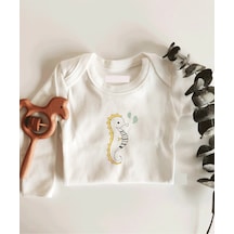 İmaj Tuğbababy Deniz Atı Uzun Kol Çıtçıtlı Organik Bebek Body Beyaz