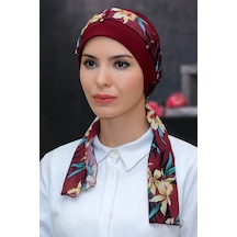 Hürrem Bone Bordo Pratik Hazır Geçmeli Tesettür Bone Sandy Kumaş Desenli Şifo (545491053) Bordo