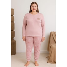 Pemilo Kadın Büyük Beden 0250 Raporlu Pijama Takımı GÜL KURUSU