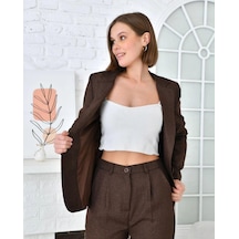 Kadın Tek Düğmeli Blazer Ceket Kahverengi-kahverengi