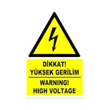 Dikkat Yüksek Gerilim Türkçe-ingilizce Uyarı Levhası 20x30 Cm Forex