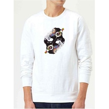 Dj Monkey Baskılı Beyaz Erkek Örme Sweatshirt